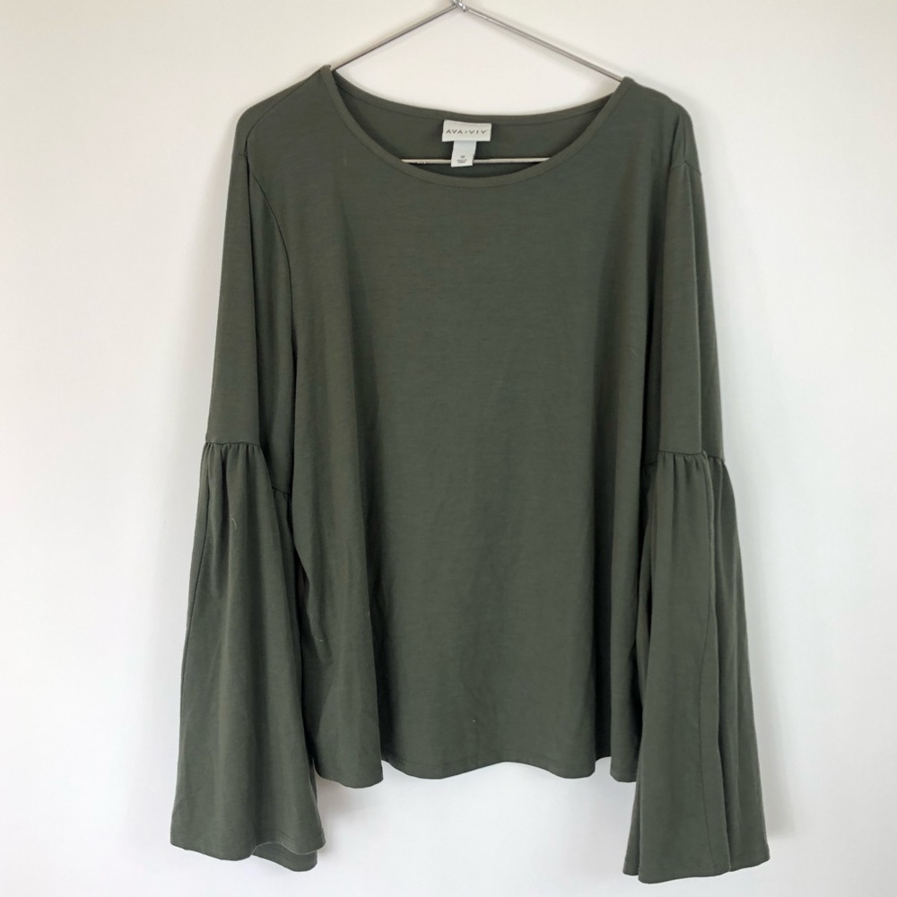 Ava and Viv olive green bell sleeve top - Picture 2 of 5